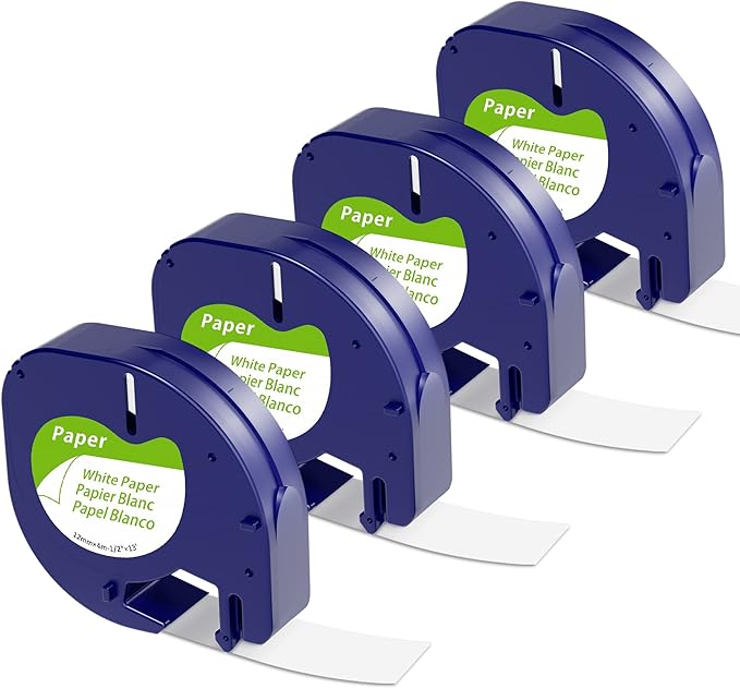 4 Pack Wonfoucs Compatible for Dymo White Paper Label Refill 1/2 x 13 91330 by Wonfoucs