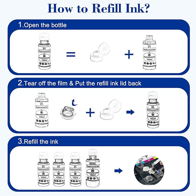 Pristar 8 Pack 32XL 31 Ink Compatible with HP 31 32XL Ink Bottle Set Replacement with HP Smart Tank 6001 5101 651 5000 7301 7001 7602 5102 Plus 551 455 457 450 (165 ML 32XL Black, 100 ML 31 CMY-DeskLoop Office