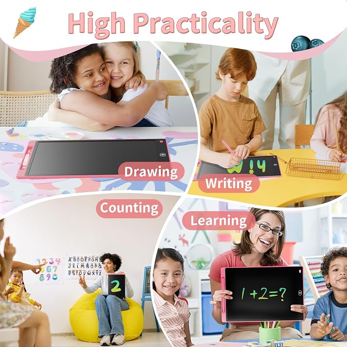 Genialba LCD Writing Board 12 Inches, Colourful Electronic Tablet, Portable - Image 5