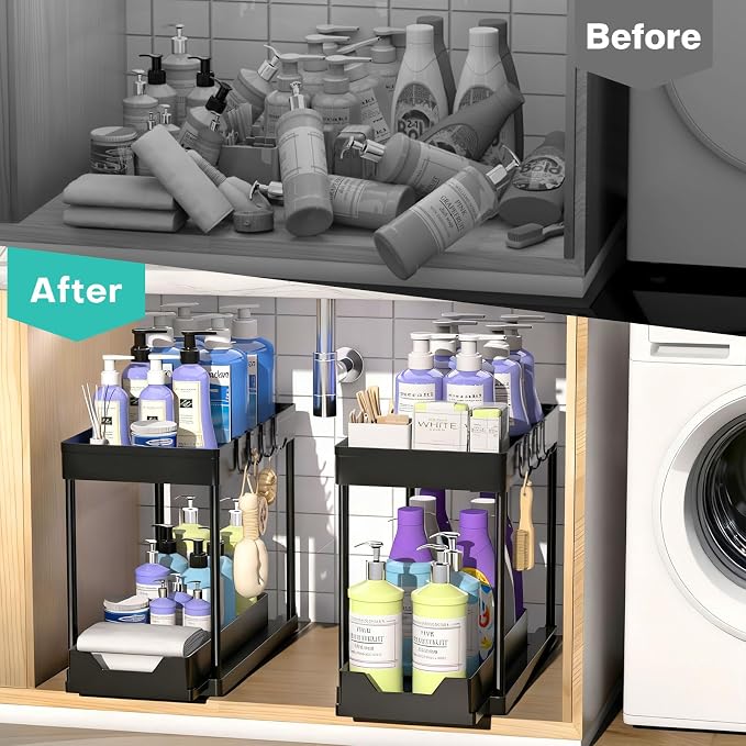 APWNRJA Under Sink Organizers 2 Pack, Pull-Out Sliding Cabinet Organizer - Image 6