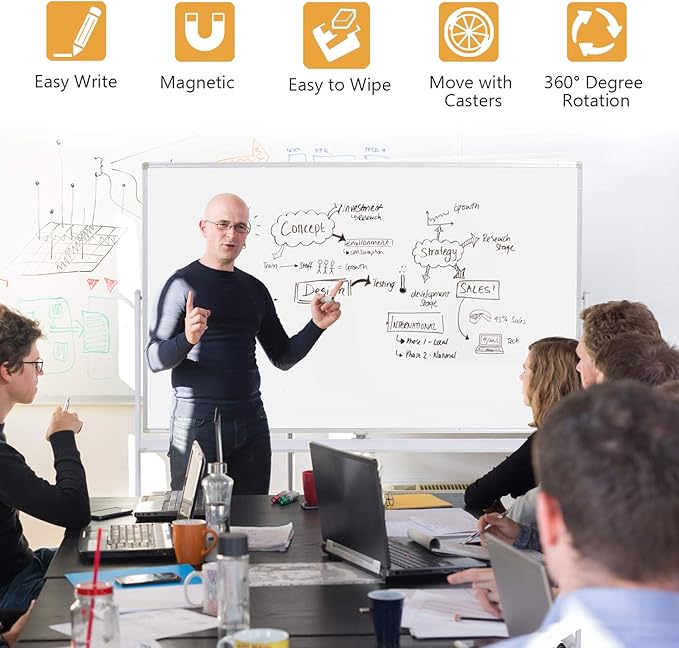 H-Qprobd Mobile Whiteboard 72"x40" Magnetic Dry Erase Board with Stand Double-Sided Rolling Whiteboard for Office, Home & School-DeskLoop Office