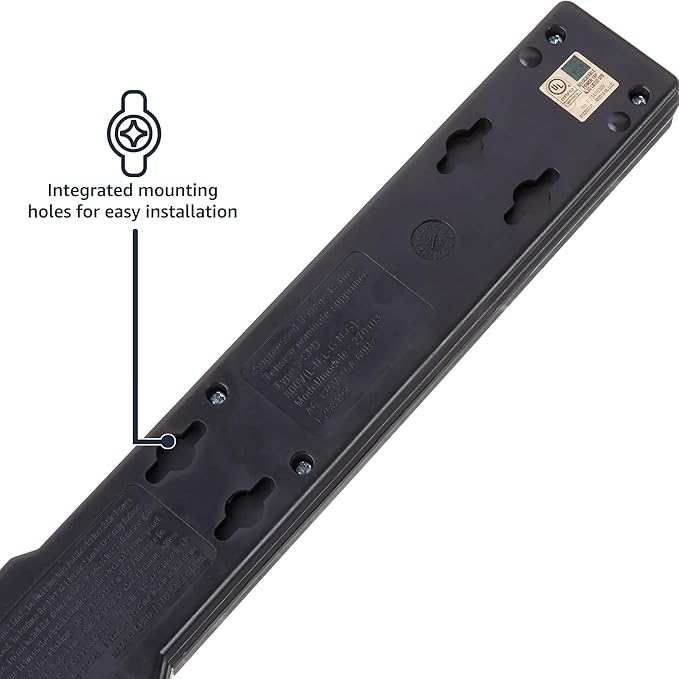 Amazon Basics Surge Protector Power Strip, 6-Outlet, 790 Joules, LED Indicator, 6ft Extension Cord, Black-DeskLoop Office