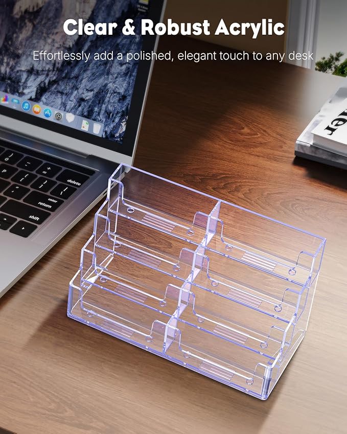 Uniclife 4 Pack Acrylic Business Card Holder for Desk 8 Slots Clear Business Card Display Stand for Men & Women Desktop Business Card Organizer Card Stand for Office Home Exhibition, 480 Card Capacity-DeskLoop Office
