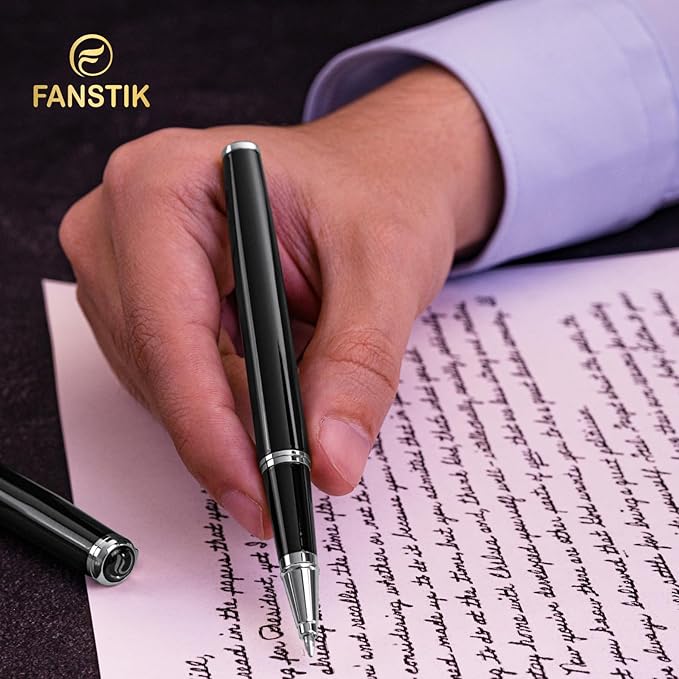 Black & Silver Luxury Rollerball pen (Made In USA) fancy gift set for women, Chrome Finish, Professional executive pen gift set for men (Lux Rollerball Black-Silver)-DeskLoop Office