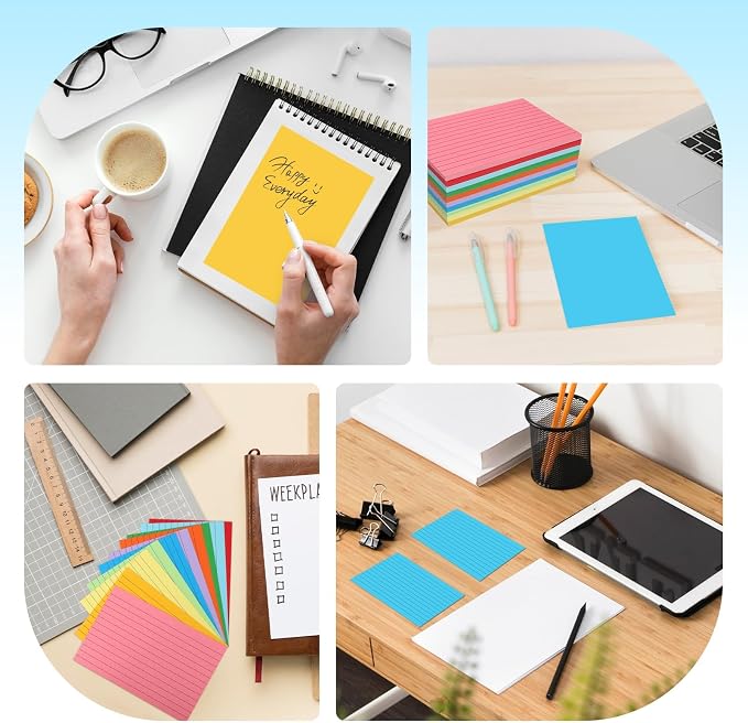 Tecmisse Colored Index Cards 4x6, 300 Pack, 10 Colors Ruled Note Cards - Image 4