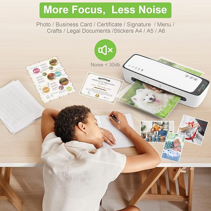 Laminator Machine with Laminating Sheets A4 Portable Thermal Lamination 9-Inch Laminate for Personal Office School Home Use, 6 in 1 Laminater Quick Warm Up Never Jam-DeskLoop Office