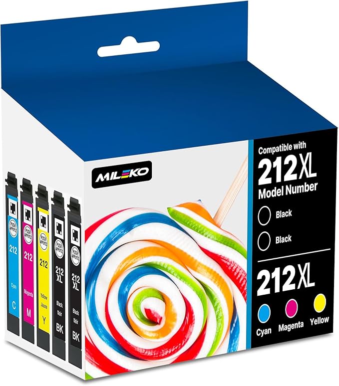 MILEKO 212XL Remanufactured Ink Cartridges Replacement for Epson 212 XL T212 Work for Epson Workforce WF-2850 WF-2830 Expression Home XP-4100 XP-4105 Printer (2 Black, Cyan, Yellow, Magenta, 5-Pack)-DeskLoop Office