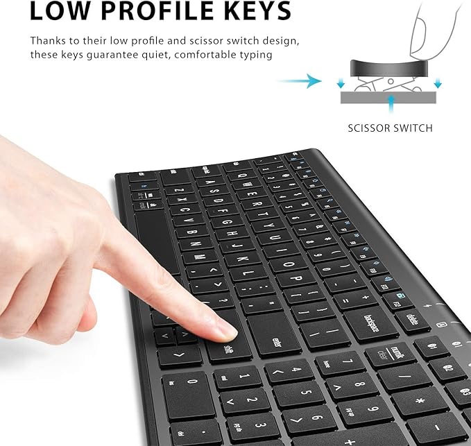 iClever BK10 Bluetooth Keyboard, Universal Bluetooth 5.1 Wireless Keyboard with Number Pad, Ergonomic Design, Multi-Device Compatibility, Stable Connection for Mac, iPad, iPhone, Android, Windows-DeskLoop Office
