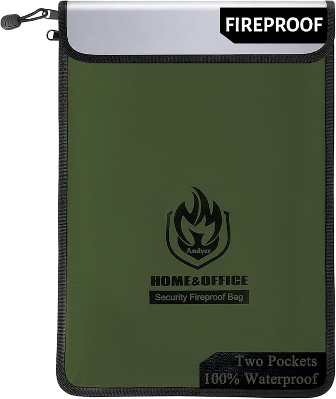 Upgraded Two Pockets Fireproof Document Bag, andyer 15”x 11”Waterproof by Andyer