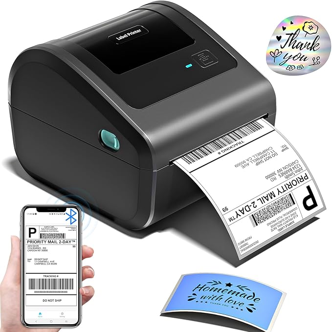 Bluetooth Shipping Label Printer 4x6 - D450BT Thermal Label Printer for Shipping Packages, Small Business, Home, Office, Compatible with Amazon, Ebay, Etsy, USPS-DeskLoop Office