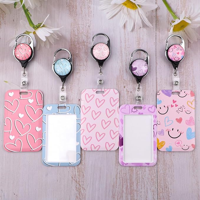 Cute Blue ID Badge Holder Love Heart Retractable Badge Holder Reel Clip - Image 2