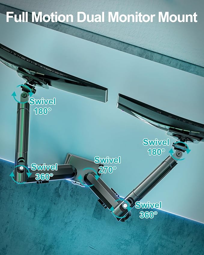 Dual Monitor Mount for 2 Monitors up to 32 inches, Height Adjustable Gas Spring Double Computer Stand, Two Display Desk Mount Holder, Each Monitor Arm Holds Max 22lbs, VESA Mount, Black, Freelift Pro-DeskLoop Office
