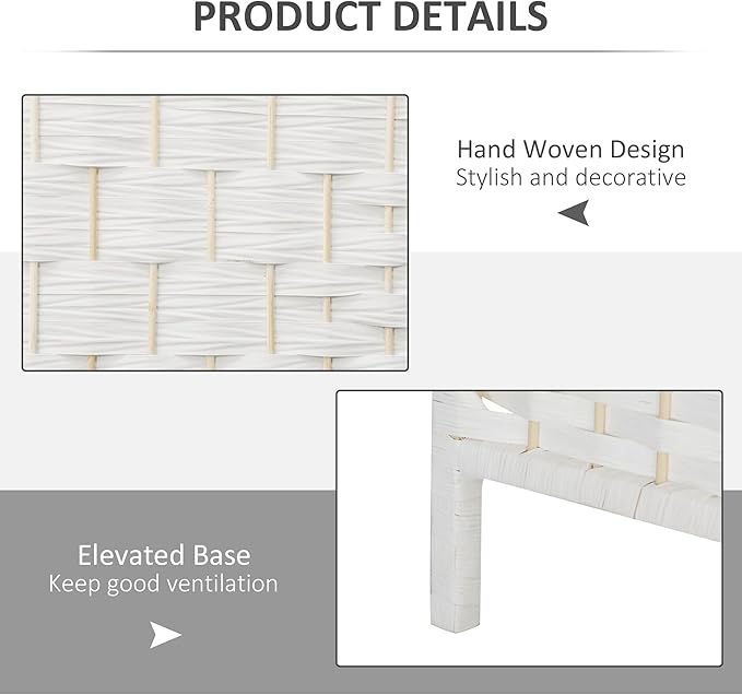 HOMCOM Room Divider, 4 Panel Folding Privacy Screen, 6FT Tall Portable Wicker Weave Partition Wall Divider for Bedroom, Home Office, White-DeskLoop Office