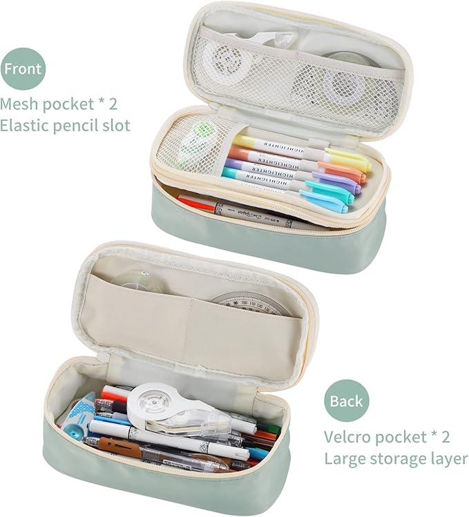 Dugio Large Pencil Case for Girls Teens Kids Pencil Bag with Zipper Pencil Pouch Aesthetic Pencil Pen Case Organizer for School Green-DeskLoop Office