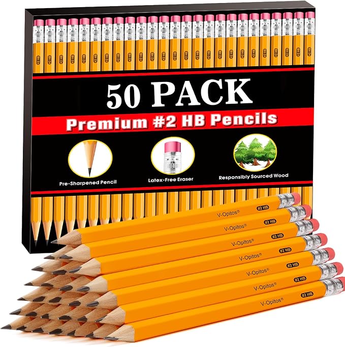 V-Opitos Wood-Cased #2 HB Pencils, 50 Pack Bulk Yellow Pencils by Wearecommittedtotheresearchandproductionofhigh-qualitykidstoysschoolofficesuppliesandholidayproducts