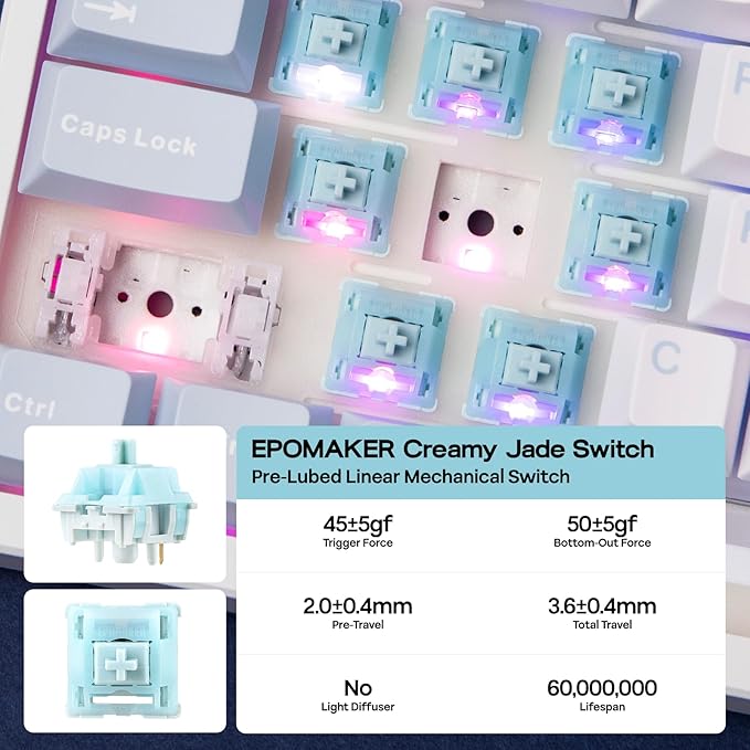 EPOMAKER TH108 Full Size Mechanical Keyboard, Wireless Gaming Keyboard with 8000mAh Battery, Creamy Gasket, 108 Keys, Hot Swap, Custom Driver, RGB Backlight (Blue&White, Creamy Jade)-DeskLoop Office