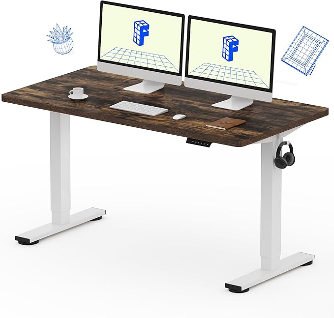 FLEXISPOT EN1 One-Piece Standing Desk, 55 x 28 Electric Height Adjustable Sit Stand Desk for Home Office (White Frame + 55" Rustic Top, 2 Packages)-DeskLoop Office