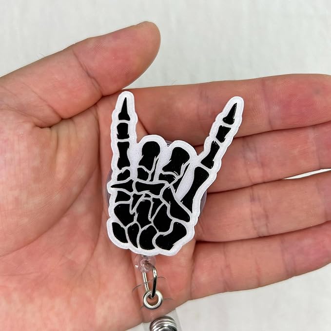 Funny Skeleton Hand Halloween Badge Reel Retractable, Fall Badge Reel - Image 3