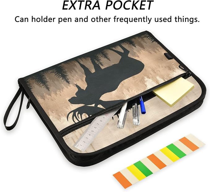 Moose Brown Wood Accordion File Organizer Expanding Document Folder - Image 2