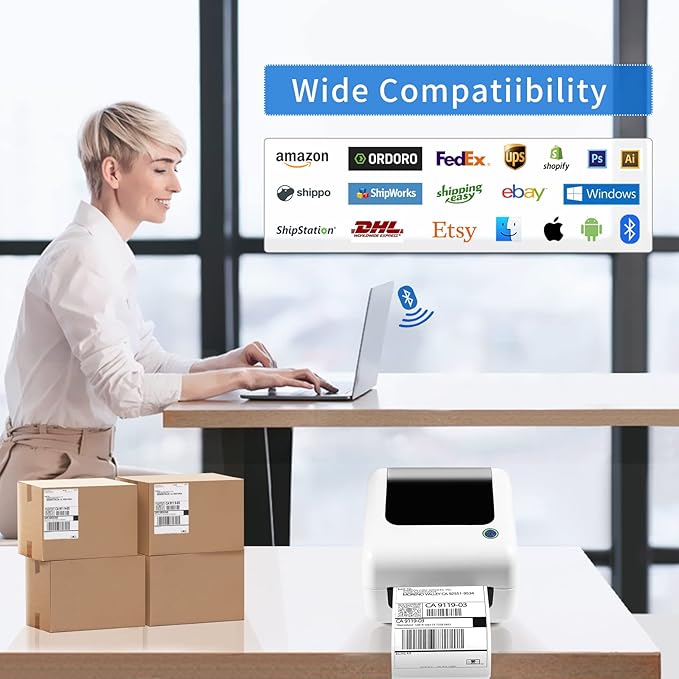Bluetooth Thermal Shipping Label Printer - Wireless 4x6 Label Maker for packages, Compatible with iPhone and PC, Phone, USB for MAC, Works with Ebay, Amazon, Shopify, Etsy, UPS, USPS Barcode, Upgrade-DeskLoop Office