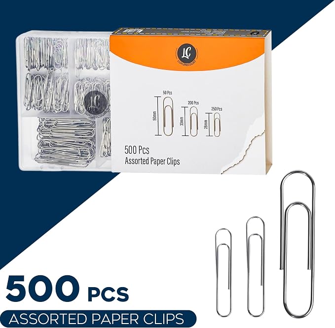 500 Pack Paper Clips by Luxurecourt 3 Assorted Sizes Silver Small & Large | - Image 5