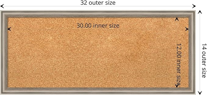 Amanti Art Natural Cork Board for Wall, 14x32 Vision Board with Silver Wood Frame, Medium Corkboard Office Decor for Home Organization, Casual Corkboard Pinboard to display items for home organization-DeskLoop Office