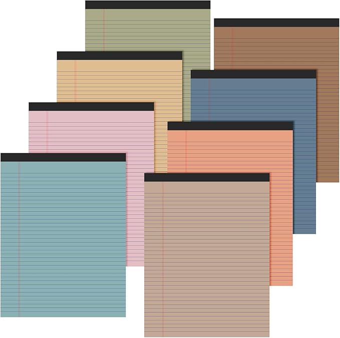 Fuutreo 8 Pcs 8.5'' x 11'' Colored Legal Pad Writing Pads Narrow Ruled 50 Sheets Per Notepad Perforated Writing Notepad Office Supplies for College Office Business (Advanced Grey)-DeskLoop Office