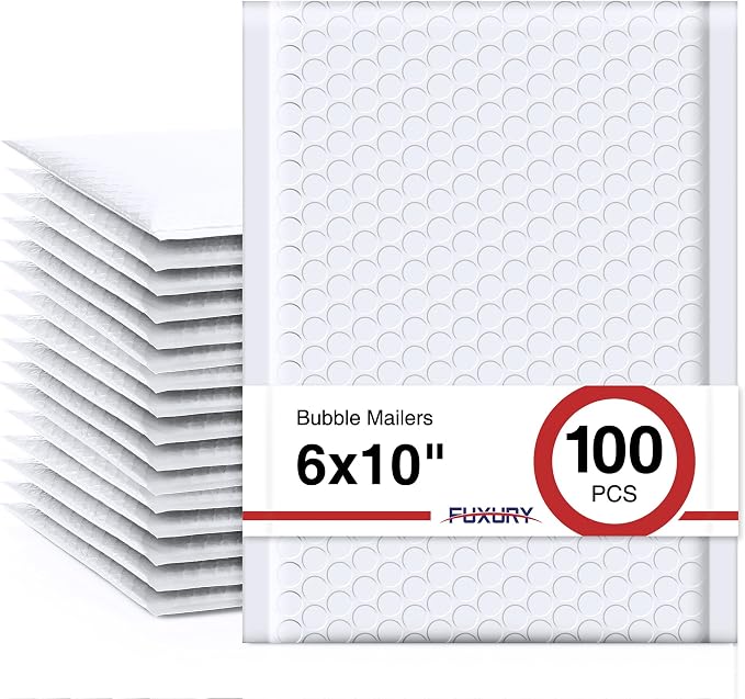 Fuxury Bubble Mailer 6x10" 100 Pack White Bubble Mailers Usable Size 6x9" Self by Fuxury