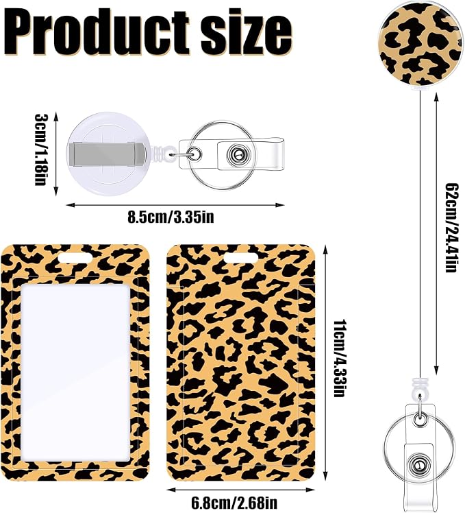 3 Set ID Badge Holder with Retractable Reel, Leopard Retractable ID Badge - Image 2