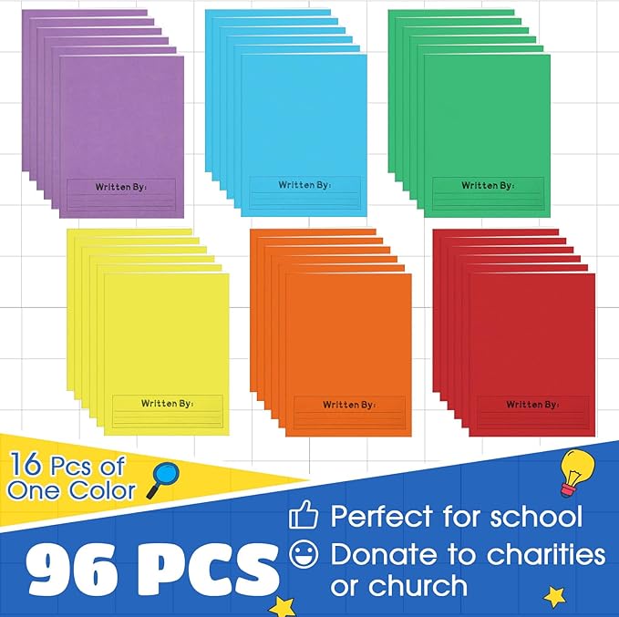 Henoyso 96 Pcs Primary Composition Notebook K-2 9 3/4 x 7 1/2 Inch Primary Journal, Back to School Supplies, Bulk Blank Writing Book for Kid to Write Draw Journal 60 Page Notebooks (Colorful)-DeskLoop Office