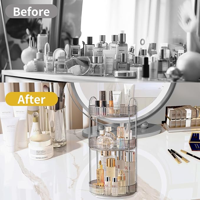 Asayuee 360 Rotating Makeup Organizer, 3 Tier Large Capacity Make Up Organizers - Image 5