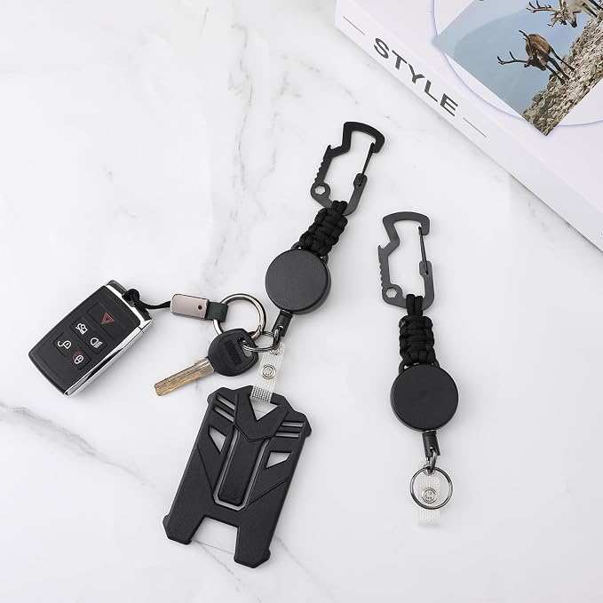 2 Set Retractable Badge Holders Heavy Duty Badge Reel Retractable Keychain - Image 3