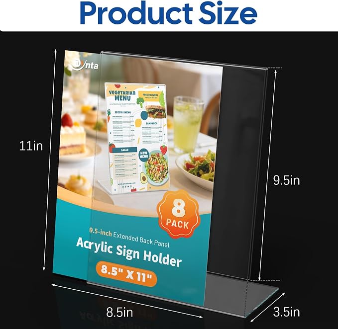 Dynta Acrylic Sign Holder 8.5 x 11 Inches, 8 Pack Clear Plastic L-shape - Image 2