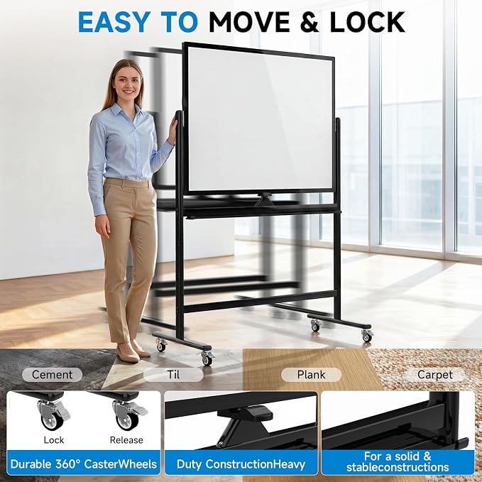 Rolling Whiteboard 48x36, Double Sided Dry Erase Board - Image 4