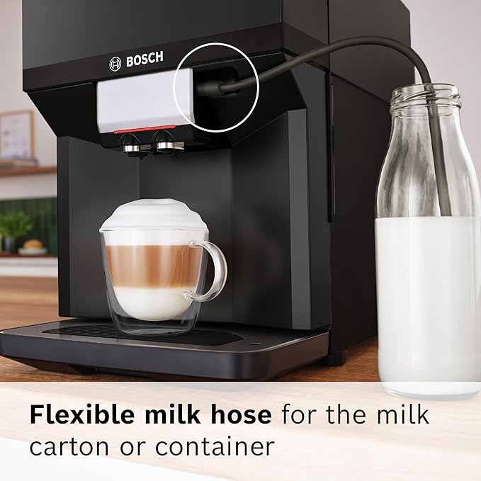 Bosch 500 Series Fully Automatic Espresso and Coffee Machine – Touch Control Panel, Milk Hose, Ceramic Grinder, Uses Beans & Ground Coffee, 9 One-Touch Drinks, in Black TPU40109-DeskLoop Office