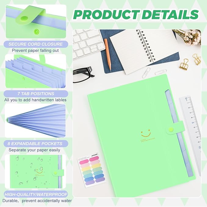 Expanding File Folder, 8 Pockets Accordion File Organizer, A4 Letter Size Paper - Image 2