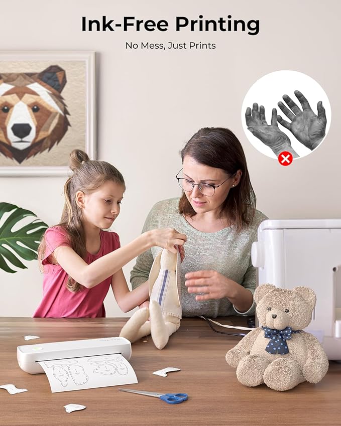 MUNBYN Portable Printers Wireless for Travel ITP04, Inkless Printer, Thermal Bluetooth Printer, Support 8.5x11&A4 Thermal Paper, Compatible with Android and iOS Phone & Laptop, Small Printers (White)-DeskLoop Office