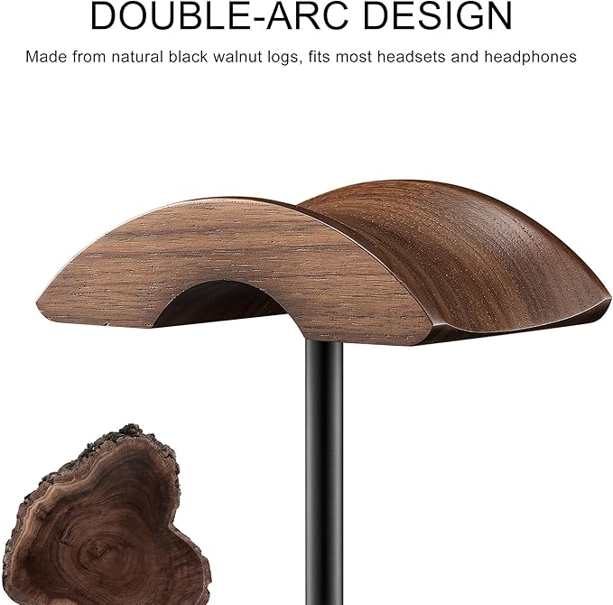 Headphone Stand, Walnut Wood & Aluminum Headset Stand, Nature Walnut Gaming - Image 3