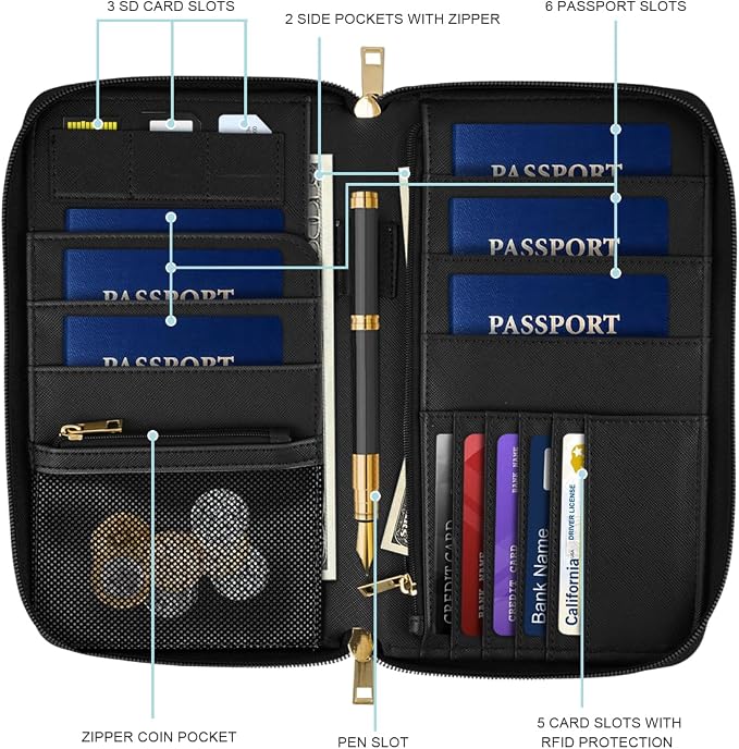 Family Passport Holder Wallet RFID Blocking Document Organizer PU Leather - Image 2