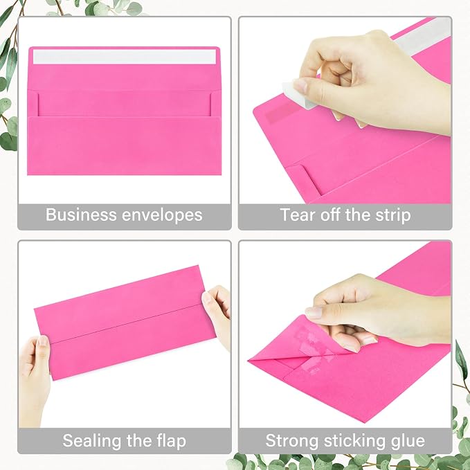 200 Pack #10 Business Envelopes, Self Seal Standard Hot Pink Envelopes - Image 4