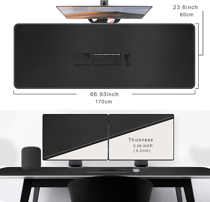 CENNBIE Leather Desk Mat, 66.9" x 23.6" Extra Large Desk Pad Blotter Protector - Image 2