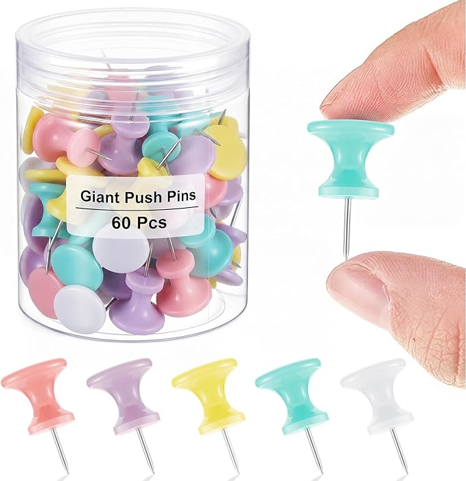 Outus 60 Pcs Giant Push Pins Jumbo Tacks 1/1.8inch Plastic Head by Outus