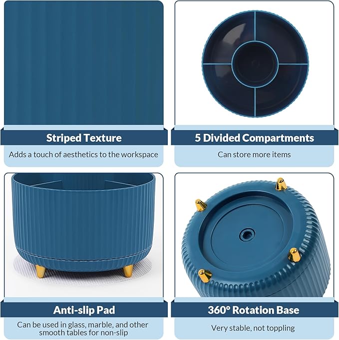 SKYDUE 360 Degree Rotating Desk Organizer, Dual-Purpose Pencil Pen Holder, Rotating Desk Pen Organizer with 5 Slots, Pencil Cup for Office, School, Home-DeskLoop Office