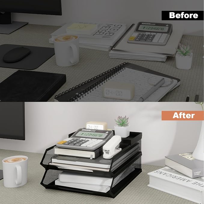 Natwind 2-Tier Stackable Metal Mesh Paper Organizer - Image 7