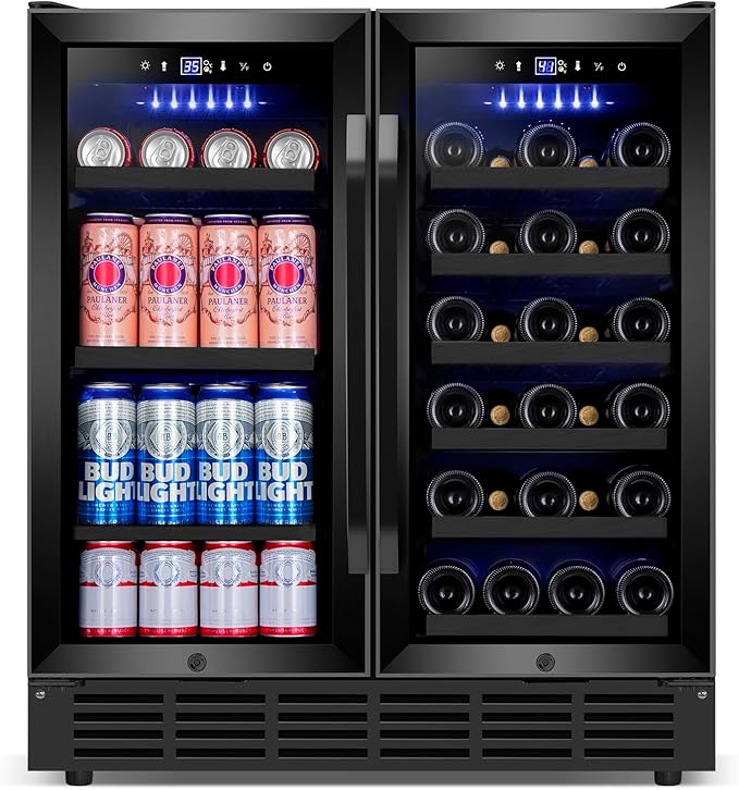 30'' Wine and Beverage Refrigerator, Upgrade Dual Zone Wine Cooler, 30 Inch Wine beverage Fridge Built in or Freestanding Under Counter Large Capacity Glass Door Advanced Cooling System,Black-DeskLoop Office