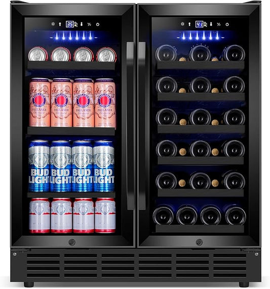 30'' Wine and Beverage Refrigerator, Upgrade Dual Zone Wine Cooler, 30 Inch Wine beverage Fridge Built in or Freestanding Under Counter Large Capacity Glass Door Advanced Cooling System,Black-DeskLoop Office