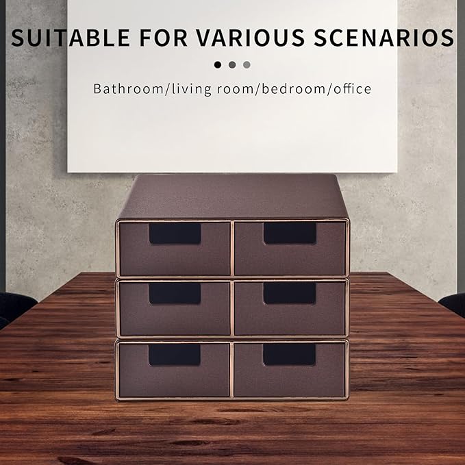 Linen Leather Desk Organizer and monitor stand with Drawers－Mini Desktop Drawer Organizer Stackable－Tabletop Organization Storage Box for Office Supplies Home Vanity Toiletries (Brown, 2-drawers)-DeskLoop Office