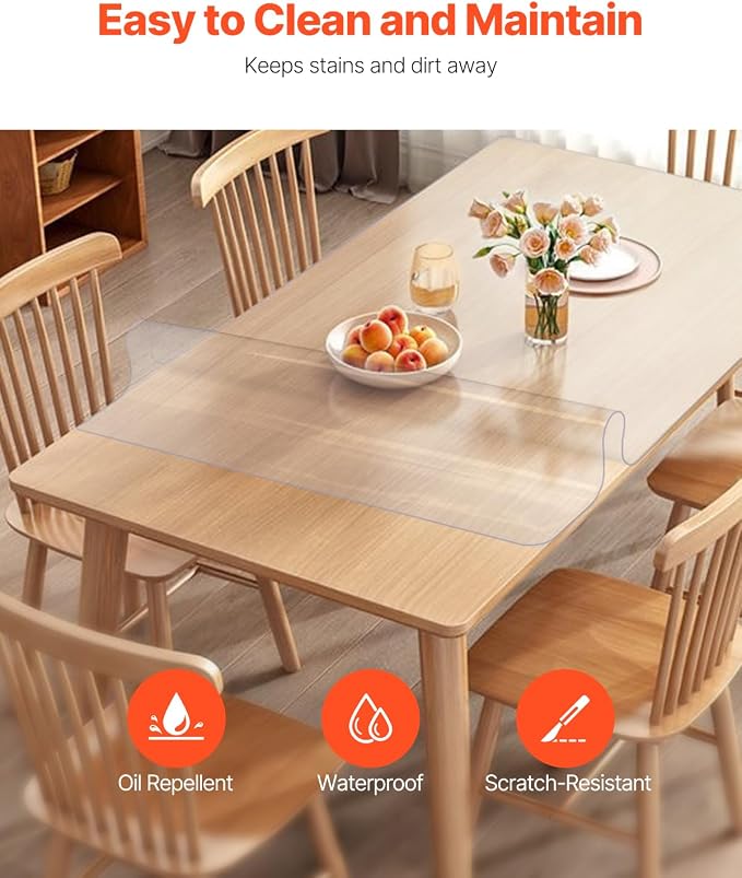 VEVOR Clear Table Cover Protector, 1.5 mm Thick Clear PVC Cover, Waterproof - Image 4