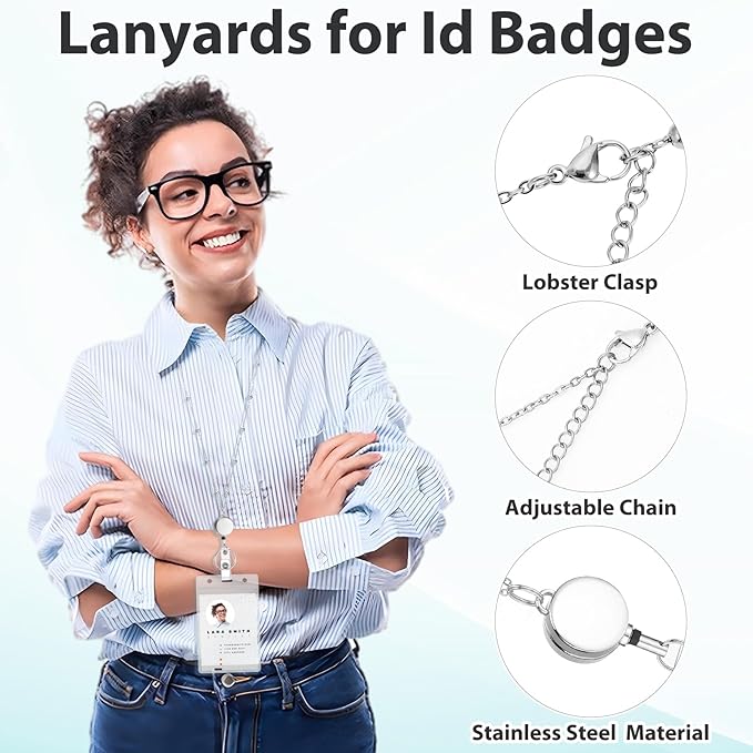 Prudiut Lanyards for Id Badges Stainless Steel Badge Lanyard - Image 3