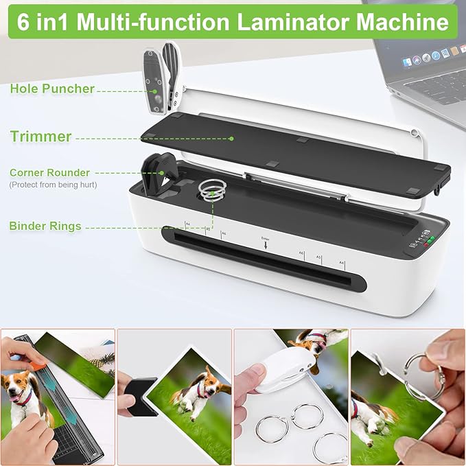 Laminator Machine with Laminating Sheets A4 Portable Thermal Lamination 9-Inch Laminate for Personal Office School Home Use, 6 in 1 Laminater Quick Warm Up Never Jam-DeskLoop Office